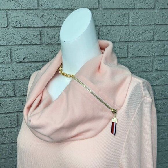 Tommy Hilfiger Women Pink Zippered Fold-over Neck Sweater Size L - Picture 3 of 10